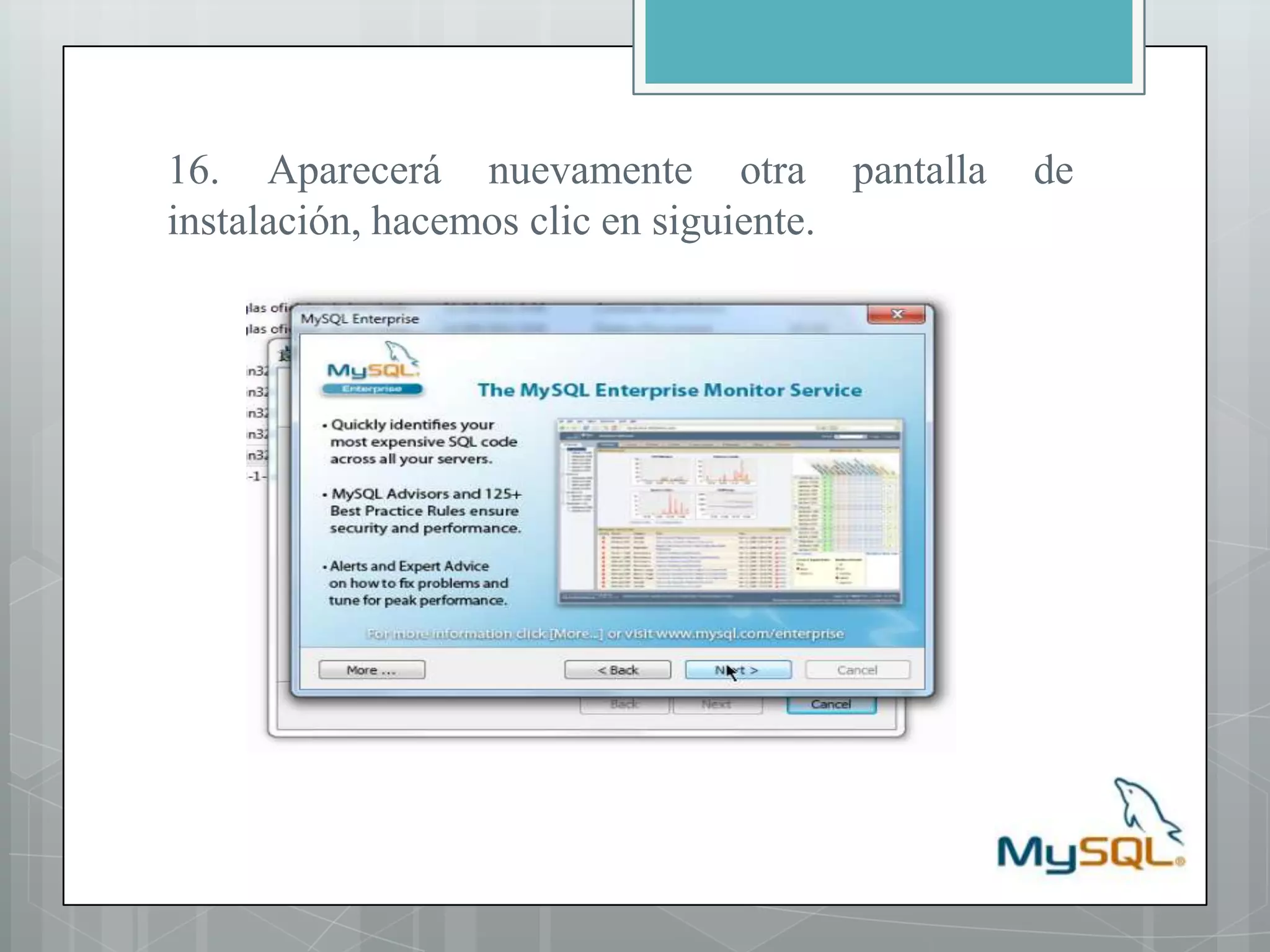 16. Aparecerá nuevamente otra pantalla de instalación, hacemos clic en siguiente.