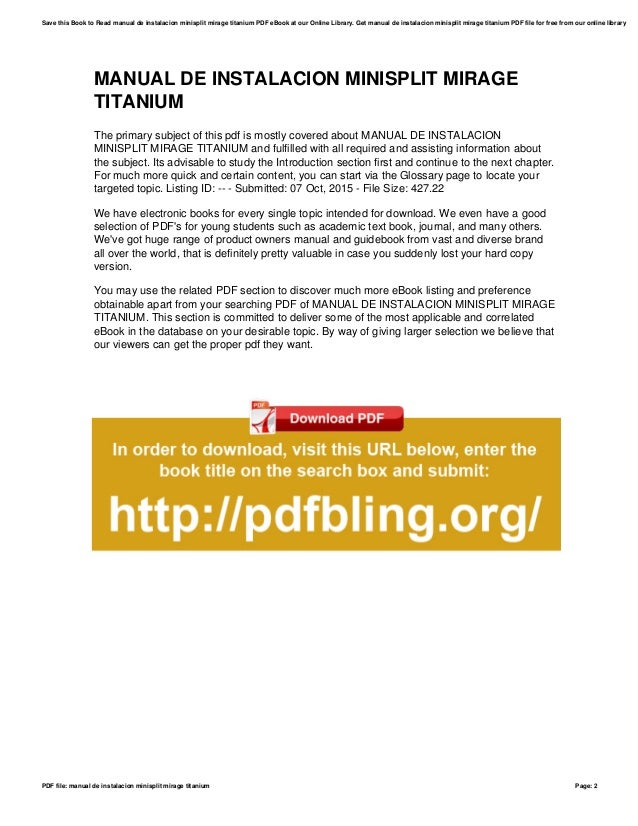 Manual De Instalacion Minisplit Mirage Titanium Manual De Instalacion Minisplit Mirage Titanium