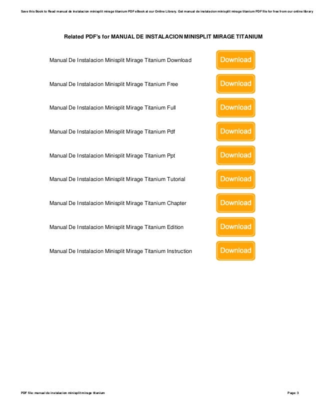 Manual De Instalacion Minisplit Mirage Titanium Manual De Instalacion Minisplit Mirage Titanium