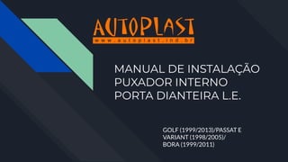 MANUAL DE INSTALAÇÃO
PUXADOR INTERNO
PORTA DIANTEIRA L.E.
GOLF (1999/2013)/PASSAT E
VARIANT (1998/2005)/
BORA (1999/2011)
 