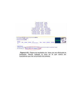 Figura 4.12.- Página de resultados de biwe una vez efectuada la
búsqueda. Hemos rodeado la zona en la que marca los
buscadores que han encontrado los enlaces.
 
