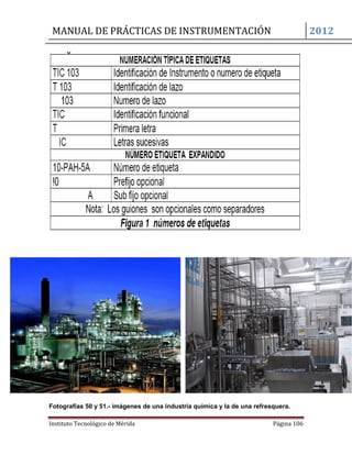 MANUAL DE PRÁCTICAS DE INSTRUMENTACIÓN 2012
Instituto Tecnológico de Mérida Página 106
Fotografías 50 y 51.- imágenes de una industria química y la de una refresquera.
 