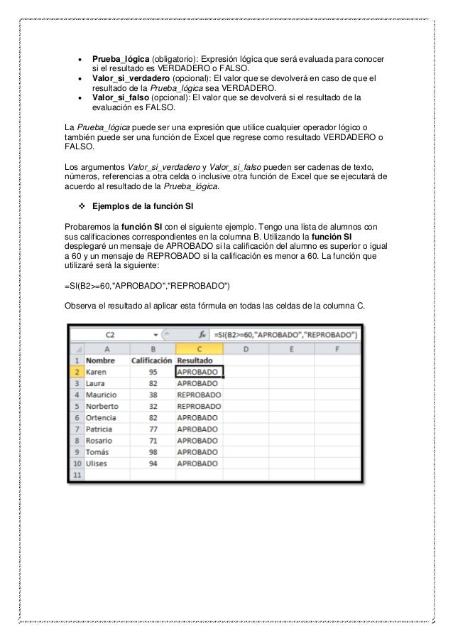 Manual de las funciones de excel