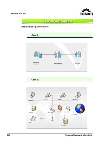 250
Microsoft Vi~io 2010
Resuelva los siguientes casos:
Caso 1:
Sis:tema de
lnfonnación
Caso 2:
Adminístracion Tesorería
-"'!!!!'-------Oeopocho-----l----R-'f-oqo_'"_''______"-lue_ __,i
-AOSL
..
Programa Nacional de Informática
'
 