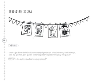 Roles Participantes y Articuladores/as 
El propósito de este ejercicio es identificar los roles dentro de mi comunidad. 
¿Quiénes en mi comunidad/ 
organización son? 
Características positivas Características negativas 
Ejercicio: 
Leones 
Arañas 
Hormigas 
Osos 
19 Nota: Puedes usar el Confianzómetro para mapear los roles 
Abejas 
Zorros 
Cosecha: ¿Qué actor falta en tu organización? ¿A quién te gustaría invitar a tu organización 
para incluir una nueva perspectiva? 
en la organización. Activas/os Astutos/as Articuladoras/es Líderes 
Pasivos/as 
Polinizadoras/es 
 