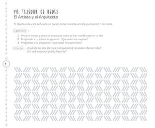 CLEHES 
El propósito de este ejercicio es que te conozcas mejor, fortalecer tu auto-observador/a. 
Puedes usar esta guía con alguien de tu organización con quien quieras elevar tu nivel de 
confianza. Puedes tomar turnos y responder a las siguientes preguntas. 
Ejercicio 
Cosecha: ¿Qué aprendí al realizar este ejercicio? ¿Qué me gustaría hacer al respecto? 
Nota: Puedes usar el Animómetro para medir los 
estados de ánimo de los CLEHES participantes. 
8 
Cuerpo ¿Qué relación tengo con mi cuerpo? 
¿Qué prácticas llevo a cabo para cuidarlo? 
¿Cuáles me gustaría empezar a llevar a cabo? 
Lenguaje ¿Qué conversaciones de posibilidades he tenido con gente de mi red? ¿Cuáles me gustaría tener? 
¿Qué conversaciones de acciones he tenido con gente de mi red? ¿Cuáles me gustaría tener? 
Emociones ¿Qué emociones siento frente a mi red? 
¿Cuáles de éstas quisiera expresar y cuáles no? ¿Por qué? 
Historia ¿Qué partes de mi historia personal son relevantes para compartir en mi red 
Eros ¿Cómo está mi Eros en la red? 
¿Qué seducciones he logrado? 
¿Qué activa mi Eros? 
Silencio ¿Qué espacios de reflexión tengo? 
¿Qué espacios de reflexión tiene mi red? 
¿Qué frutos han tenido estos espacios? 
¿Qué otros necesito? 
 