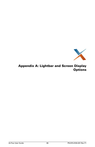 Appendix A: Lightbar and Screen Display 
Options 
AirTrac User Guide 85 PN 875-0105-001 Rev F1 
 