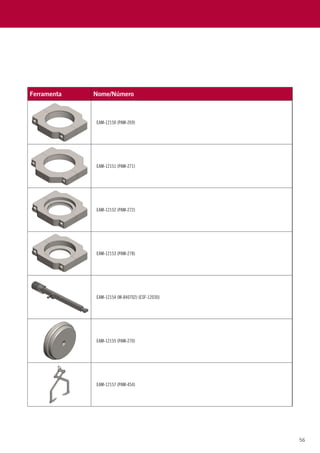 56
Ferramenta Nome/Número
EAM-12150 (PAM-269)
EAM-12151 (PAM-271)
EAM-12152 (PAM-272)
EAM-12153 (PAM-278)
EAM-12154 (M-840702) (ESF-12030)
EAM-12155 (PAM-270)
EAM-12157 (PAM-454)
 