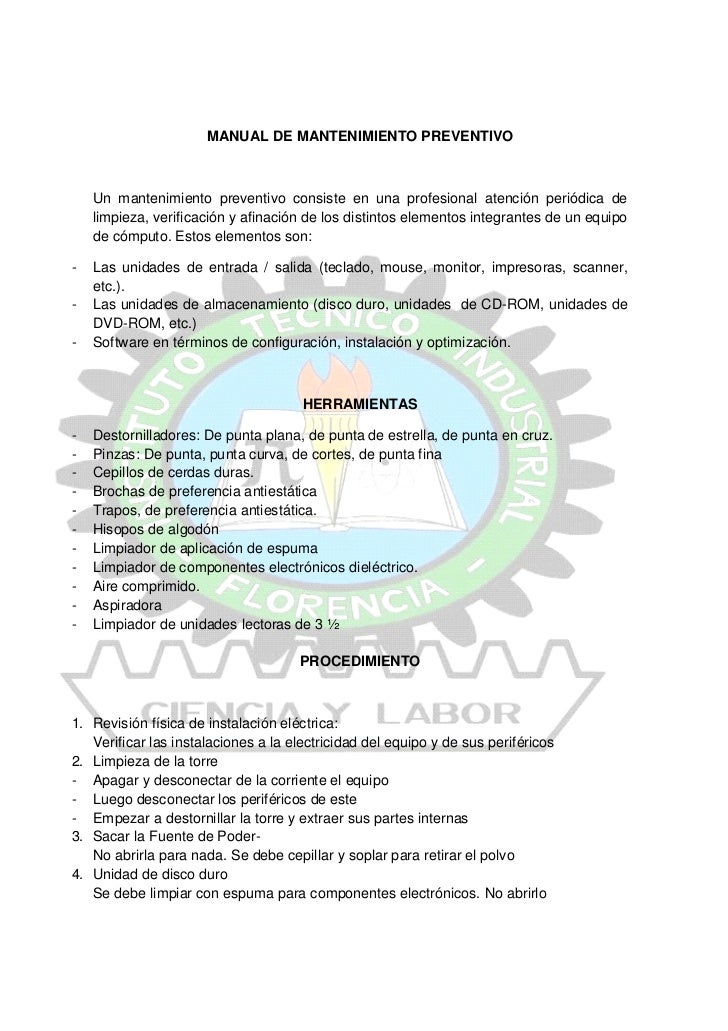 Manual de mantenimiento preventivo de Hardware y Software