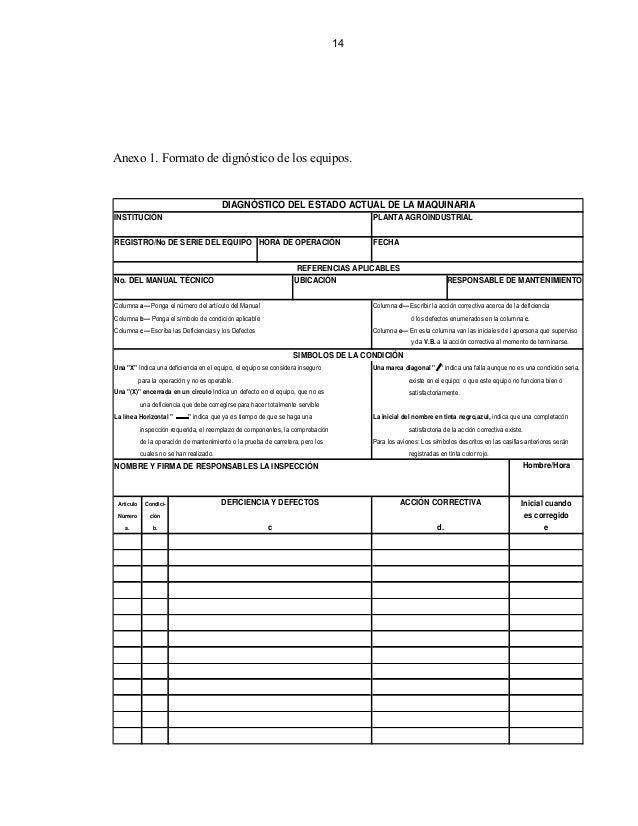 Formato de mantenimiento de maquinaria pesada