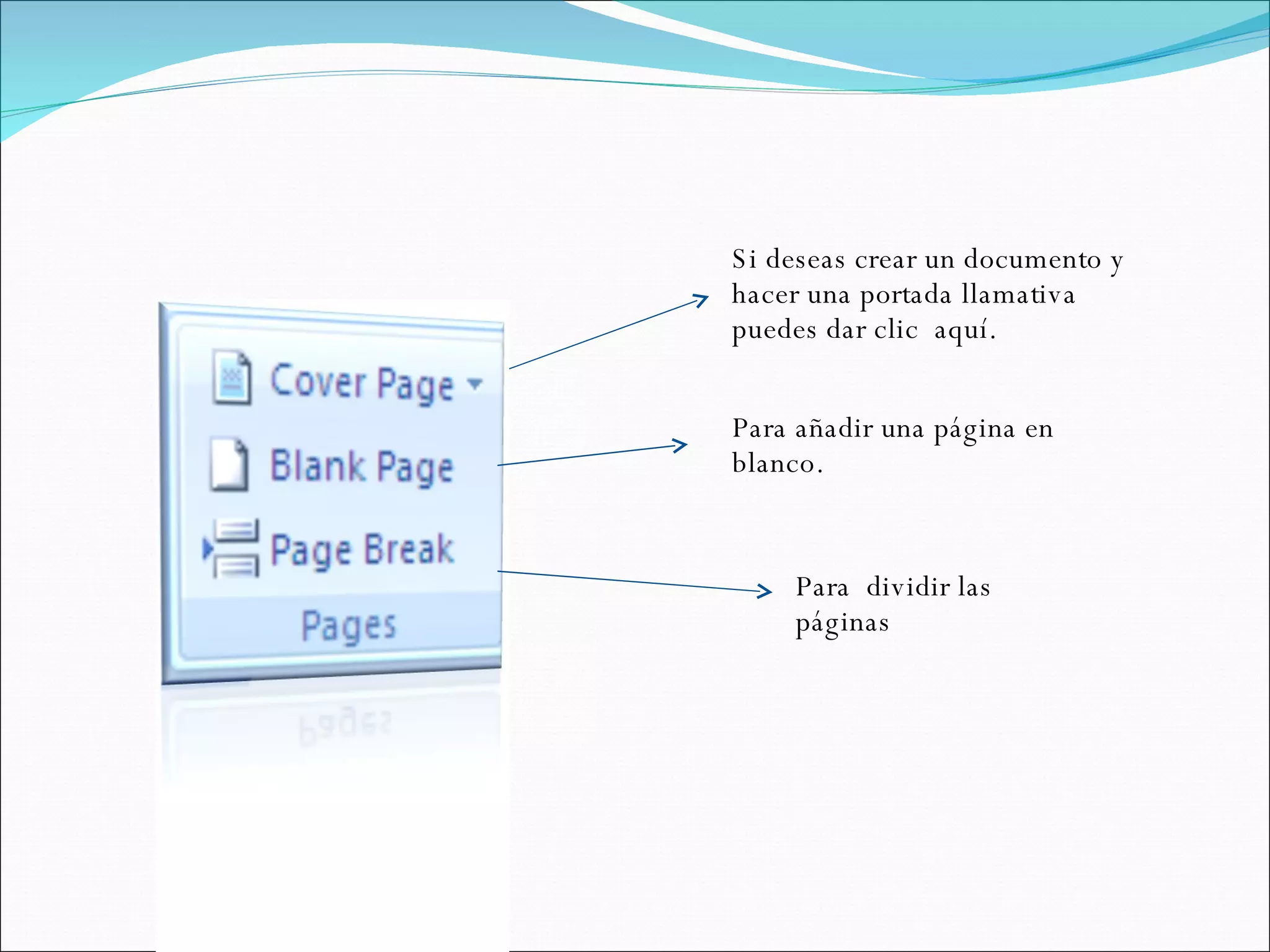 Si deseas crear un documento y hacer una portada llamativa puedes dar clic  aquí. Para añadir una página en blanco. Para  dividir las páginas 
