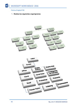MICROSOFT WORD BÁSICO 2016
43 Mg. John P. MOSCOSO NORIEGA
Práctica Dirigida N°08
1. Realiza los siguientes organigramas
 