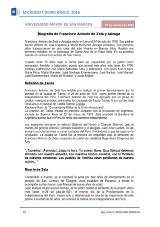 MICROSOFT WORD BÁSICO 2016
45 Mg. John P. MOSCOSO NORIEGA
 
