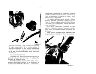 colocaremos la jaula superior, roscaremos la tuerca-
                                                            cazoleta, introduciremos la arandela, haciendo coin-
                                                            ci d ir su muesca con el rebaje de la rosca, y termi-
                                                            naremos con la contratuerca.
                                                                Para el ajuste, debemos montar la rueda y el freno
                                                            delantero, apretando ligeramente la potencia y el ma-
                                                            nillar. Si notamos traqueteo al bascular la bici adelante
                                                            y atrás a la vez que apretamos el freno delantero,
                                                            es que hay holgura.
                                                                Si hay juego, apretaremos ligeramente la tuerca
                                                            inferior y volveremos a probar; repetiremos la ope-
                                                            ración hasta que logremos acoplar las piezas per-
                                                            fectamente.
                                                                Puede que nos hayamos pasado apretando; para
                                                            comprobarlo, con la rueda en el aire giraremos el




fijas en el tubo frontal y en la horquilla, les pasaremos
un trapo, asegurándonos de su perfecto estado. El
cambio de cualquiera de ellas requiere herramientas
especiales y muy caras, que no usaremos a menudo,
por lo que es más recomendable acudir a un taller
especializado.
4. MONTAJE. ENGRASE Y AJUSTE
    Untaremos con grasa consistente las cazoletas y
pistas de rodadura fijas en la bici y en la horquilla,
así como las jaulas con bolas.
    Teniendo cuidado de colocar las jaulas correc-
tamente, pondremos la inferior en la horquilla y la
montaremos en el tubo de la dirección. A continuación,
 