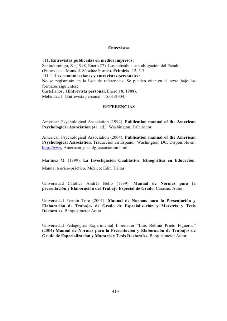 Manual De Normas Para La Presentacion Del Trabajo Especial De Grado