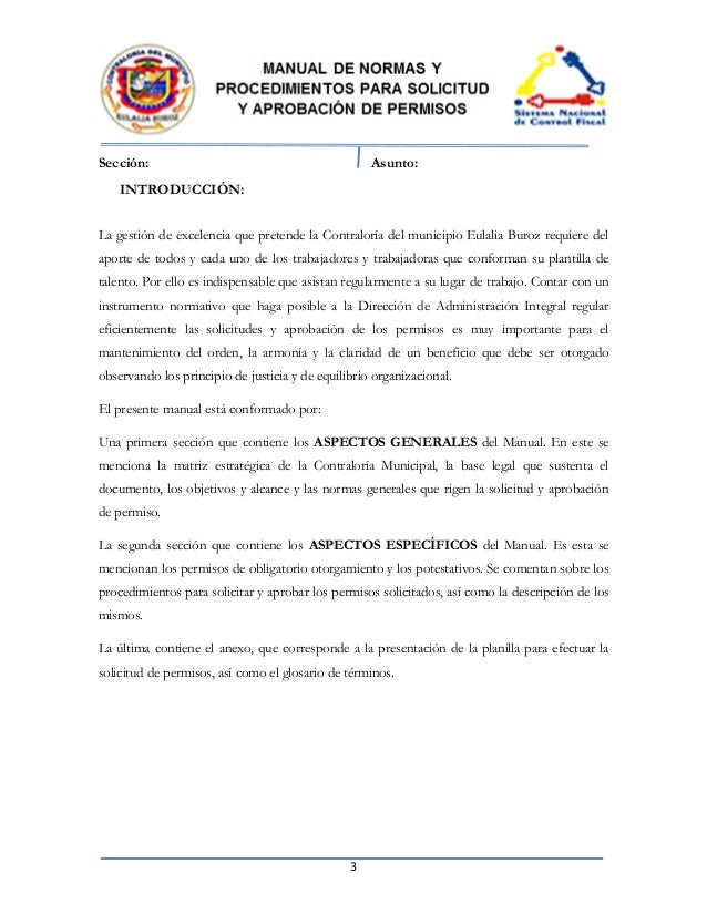 Manual De Normas Y Procedimientos Para Solicitud Y Aprobacion De Perm