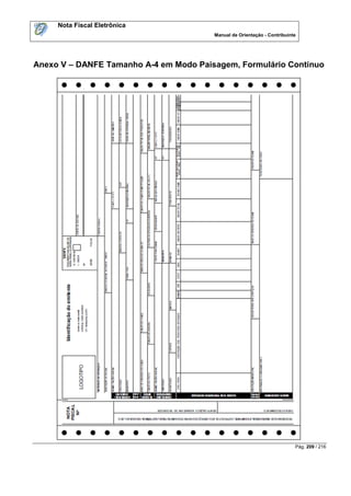 Nota Fiscal Eletrônica
                                        Manual de Orientação - Contribuinte




Anexo V – DANFE Tamanho A-4 em Modo Paisagem, Formulário Contínuo




                                                                          Pág. 209 / 216
 