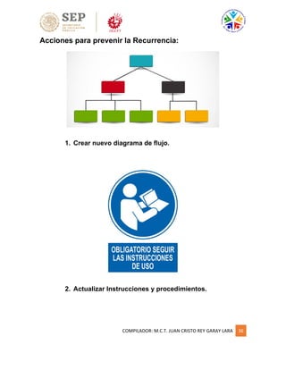 COMPILADOR: M.C.T. JUAN CRISTO REY GARAY LARA 36
Acciones para prevenir la Recurrencia:
1. Crear nuevo diagrama de flujo.
2. Actualizar Instrucciones y procedimientos.
 