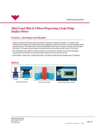 Weatherford International Ltd.
515 Post Oak Blvd., Suite 600
Houston, Texas 77027 USA
Tel: 713.693.4000
www.weatherford.com
$UWL¿FLDO/LIW6VWHPV
AF30 Progressing Cavity Pump
Surface Drive
:HDWKHUIRUG¶V$)SURJUHVVLQJFDYLWSXPS33 