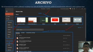 ARCHIVO
En la herramienta archivo podemos visualizar una serie de diseños, funciones, archivos recientemente abiertos y otras opciones mas:
 