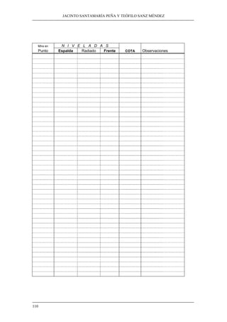 JACINTO SANTAMARÍA PEÑA Y TEÓFILO SANZ MÉNDEZ 
Mira en N I V E L A D A S 
Punto Espalda Radiado Frente COTA Observaciones 
110 
 
