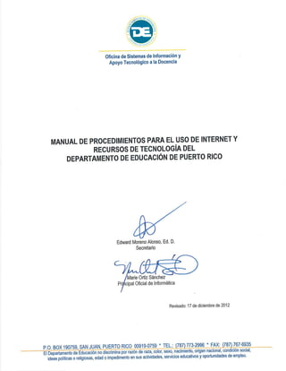 Manual de procedimiento para el uso de internet y recursos de tecnología