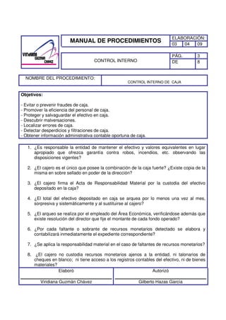 Manual de procedimientos de control interno viridiana guzman chavez | PDF