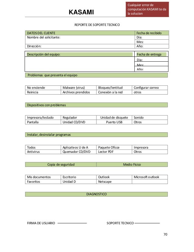 Resultado de imagen para reporte soporte tecnico computadoras