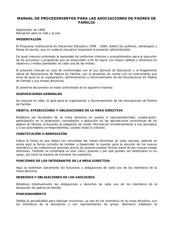 Manual de procedimientos para las asociaciones de padres 