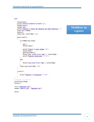 Manual de laboratorio de programación I
Lenguajes de programación C/C++
24
Modificar un
registro
 