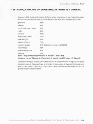 F- 36 - SERVIÇOS PÚBLICOS E UTILIDADES PREDIAIS - NÍVEIS DE ATENDIMENTO
Segundo o IBGE (Instituto Brasileira de GeograPo e Estatística), órgão Pederal de coleta
de dados, no ano de 2006 o situação de residências e suas utilidades (existência) era:
(Fonte - Pesquisa Nacional por Amostro de Domicílios - PNAD - IBGE.
Divulgação - Jornal "O Estado de S. Paulo", de 15 de setembro de 2007, pãgina H2 - Especial.)
A cidade de Penãpoíis, SR t e m um modelar serviço de abastecimento de ãgua, o Serviço d e
Abastecimento de Água, que limpa umo vez por o no as caixas de ãgua domiciliares e, umo
vez cada seis meses, caixas de água de locais públicos, como escolas, estações rodoviárias,
igrejas delegacia de policia etc,
geladeira
preezer
maquina de lavar roupa
rádio
tefevísão
mtcrocom pu t a d o r
rede de ãgua
esgoto sanitário
esgoto t r a t a d o
lixo coletado
iluminação elétrica
teíePone
89,9%
1.6,4%
33%
SS.1%
93,5%
£2,4%
4,2%
71.3%
25 % (dado da internet, em 202006)
876%
96,1%
5,2%
 