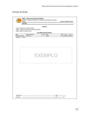 Manual de Procedimentos de Protocolo, Expedição e Arquivo 
127 
Exemplo de Recibo 
 