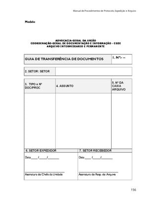 Manual de Procedimentos de Protocolo, Expedição e Arquivo 
156 
 