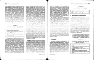 202 / Manual de psicología comunitaria
Cook y Shadish (cuadro 6.7) añaden un cuarto: los
grupos de interés y organizaciones sociales. Esto
puede ser simplificado a un modelo tripartito desde
el que más arriba trazamos las dimensiones sociales
de la evaluación y que usaremos, más adelante (cua-
dro 6.14), para evaluar resultados de las acciones
comunitarias. El modelo define tres aspectos bási-
cos a evaluar (subjetivo, objetivo y social) cuyos
titulares informativos son respectivamente: los su-
jetos afectados, los expertos o profesionales y los
otros socialmente significativos con que se relacio-
nan los sujetos. Basta con desdoblar los «otros sig-
nificativos» en grupos sociales informales (asocia-
ciones, grupos de interés) y formales (políticos y
agencias privadas) para tener un esquema coheren-
te y utilizable en la evaluación comunitaria que vie-
ne a coincidir con las propuestas ya citadas.
CUADRO 6.7
Stakeholders o actores sociales en la evalua-
ción comunitaria (Cook y Shadish, 1986)
• Gestores políticos o administrativos
• Grupos de interés: organizaciones sociales y ciu-
dadanas y grupos de presión
• Prestadores de servicios: técnicos y profesiona-
les
• Usuarios o consumidores en general: «comunidad»
o sociedad interesada
Para responder a la segunda pregunta (cómo usar
el enfoque multilateral en la práctica), partiremos
de la observación de que, en la medida en que los
actores sociales actúan como grupos interesados
(stakeholders), tienden a «colorear» la realidad so-
cial (especialmente aquellos temas que les interesan)
y los esfuerzos para cambiarla con sus propios va-
lores e intereses. Así, los políticos tienden a ocu-
parse tanto por la imagen social y la rentabilidad
electoral de una acción comunitaria como por sus
resultados reales para la gente. Los grupos y orga-
nizaciones comunitarias tendrán intereses específi-
cos ligados a objetivos sectoriales muchas veces
dispares, si no incompatibles: mientras unos pueden
querer más seguridad y policía, otros desearán más
servicios, otros más prestaciones familiares o una
escuela o un parque, etc. Los profesionales suelen
hacer evaluaciones positivas de los programas que
ellos diseñan o llevan a cabo y definir los problemas
de forma que precisen de su intervención, en lugar
de desarrollar los recursos sociales existentes. Y la
comunidad defiende con frecuencia sus propios in-
tereses frente a otras comunidades e ignora la voz
y necesidades de los más débiles. Y así sucesiva-
mente. ¿Qué regla práctica podemos derivar de esta
observación? La siguiente: debemos tener en cuen-
ta la posición (o papel) de cada actor social rele-
vante en relación al tema a evaluar y el contenido
de los valores e intereses (cuál es su interés por el
tema) respecto al tema tratado. El conocimiento de
esas dos cualidades de los stakeholders básicos nos
permitirá entender cada punto de vista y obtener
una evaluación global del tema «encajando» las
distintas piezas del rompecabezas comunitario —o
social— resultante. De nuevo, el esquema triparti-
to (cuadro 6.14) adquiere así pleno significado: tie-
ne en cuenta los tres tipos de intereses básicos (sub-
jetivo, objetivo y social) implicados en una cuestión
social que corresponden a las tres posiciones socia-
les esenciales (sujeto, estudioso o experto en el tema
y contexto social próximo al sujeto y que por su
relación con él sufre las consecuencias de su con-
ducta). La articulación de los tres tipos complemen-
tarios de conocimiento ligados (experiencial, cien-
tífico-técnico y social) en cada tema o programa
interventivo debe dar una visión global, integrada
y significativa del tema.
Métodos. La presencia de dimensiones temáticas
y de perspectivas sociales plurales exige, lógicamen-
te, usar métodos múltiples apropiados a los distintos
tipos de «datos» o información a captar. Necesitamos
indicadores de las distintas dimensiones (subjetivas,
sociales, objetivas) y métodos que puedan captar los
distintos puntos de vista de los actores sociales y las
consecuencias dinámicas y estructurales de los pro-
gramas. Con frecuencia será necesario combinar
(cuadro 6.10) los datos históricos o estadísticos exis-
tentes con algún método verbal —que implica inte-
racción— y con la observación del entorno físico o
social —que no interfiere con los fenómenos obser-
© Ediciones Pirámide
Evaluación: necesidades, recursos y resultados I 203
vados—. La combinación de esos tres tipos de mé-
todos nos permitirá obtener nuevos datos, confirmar
hipótesis iniciales y compensar los sesgos de cada
enfoque metodológico. Se trata, como en la investi-
gación (capítulo 5), de seleccionar estrategias meto-
dológicas, no sólo en función de la información (con-
tenido y cantidad) precisa sino, también, de los
requisitos y asunciones de cada estrategia y de los
efectos no interventivos (premisas relaciónales, in-
terferencia con el fenómeno, creación de expectati-
vas, etc.) involucrados en cada una.
Hay que tener en cuenta que cada método tiene
unas características, puntos fuertes y puntos débiles,
facilita un tipo de información pero hace difícil, si
no impide, obtener otro. ¿Por qué conviene, en ese
sentido, combinar enfoques cualitativos y cuantita-
tivos? Porque los enfoques cuantitativos u objetivos
(como los indicadores sociales) maximizan la in-
formación descriptiva y estructural, pero nada dicen
sobre las dinámicas psicosociales y aspectos valo-
rativos y subjetivos «internos»: motivación y actitud
de los actores sociales, significado para ellos de los
temas evaluados, relaciones entre actores, dinámi-
ca de la acción, etc. Para captar esos aspectos (los
cornos y los porqués de la acción y de los actores),
debemos también usar métodos cualitativos o sub-
jetivos (como los informantes clave o grupos semi-
focales). De nuevo, el esquema tripartito permite
situar y dar sentido global a los datos aportados por
uno u otro enfoque.
8. PROCESO
El carácter instrumental del método y los in-
gredientes identificados al diferenciar evaluación
social y psicológica permiten ya proponer un pro-
ceso lógico que ordene esos ingredientes (cuadro
6.8). Primero identificaremos el nivel social en que
nos moveremos o la unidad precisa objeto de la
evaluación (y de la intervención posterior), después
determinaremos el contenido de la información a
obtener (las «preguntas a hacer») y, finalmente, ele-
giremos los métodos apropiados para obtener esa
información, teniendo en cuenta los recursos reales
con que contamos.
CUADRO 6.8
Secuencia procesal:
unidad, contenido, método (UCM)
1. Seleccionar unidad/nivel social - U
2. Determinar contenido información necesaria - C
3. Elegir métodos apropiados - M
9. FUNCIONES INTERVENTIVAS
Desde el punto de vista psicosocial, la evalua-
ción es una interacción con personas o colectivos
sociales selectivamente dirigida a obtener informa-
ción para actuar. Tendrá, pues, como cualquier in-
teracción, una serie de implicaciones y funciones
interventivas que van más allá de la recolección de
datos, su propósito explícito. Por eso, y aunque la
evaluación es una fase distinta de la intervención
propiamente dicha y tiene objetivos diferenciados,
no existe una separación clara y tajante entre una y
otra, de forma que podemos afirmar que, de alguna
manera, la evaluación ya es intervención. Funcio-
nes y dimensiones interventivas de la evaluación,
parcialmente notadas a lo largo de la exposición,
son (cuadro 6.9) las siguientes:
• La evaluación de necesidades comunica im-
plícitamente el respeto e interés del interven-
tor por las personas y colectivos con que se
va a intervenir. Se les pregunta por sus nece-
CUADRO 6.9
La evaluación comunitaria como interacción:
funciones interventivas
• Es una forma básica de participación de la comu-
nidad
• Establece papel inicial del interventor (indagador
y proveedor potencial recursos)
• Comunica respeto por el punto de vista de la co-
munidad
• Permite acceso a la comunidad o población
• Motivación social y creación de expectativas de
cambio
© Ediciones Pirámide
 