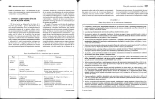300 / Manual de psicología comunitaria
teando el problema» ético, y al determinar las op-
ciones y sus consecuencias, estamos planteando las
«soluciones» a esos problemas.
6. TEMAS Y CUESTIONES ETICAS
EN LA ACCIÓN SOCIAL
De lo ya escrito se deducen los dos tipos de si-
tuaciones que tienden a generar dificultades éticas
en la acción comunitaria. Una, de ambigüedad o in-
certidumbre respecto de los actores, valores, opcio-
nes y consecuencias previsibles: ignorancia o con-
fusión sobre qué actor asume un papel determinado,
cuáles son los valores de los actores, las opciones
posibles o las consecuencias previsibles. Dos, de di-
vergencia o conflicto entre esos elementos: entre ac-
tores o valores, entre opciones parejamente deseables
o indeseables y entre consecuencias contrapuestas
(positivas para unos y negativas para otros). Las pri-
meras situaciones producen problemas de anomia
ética que requieren aportar los ingredientes ausentes
o inciertos: identificar y clarificar los valores y roles
de los actores, las alternativas de acción existentes
y las consecuencias previsibles de cada alternativa.
Los problemas de divergencia y conflicto requieren
intermediación entre los actores, aclarando valores
y prioridades y tratando de buscar un consenso o
aportando valores y opciones no contempladas por
los actores en conflicto.
El cuadro 9.3 resume esos dos tipos de situaciones
y de problemas derivados, recogiendo también otras
circunstancias o factores situacionales que generan
problemas éticos en las acciones sociales o comuni-
tarias. A saber, el excesivo utopismo e idealismo —
frecuente en los planteamientos comunitarios— que
puede llevar a hacer propuestas interventivas irreali-
zables y crear, por tanto, al psicólogo la sensación de
fracaso; la carencia de información o su incorrección
en el momento de tomar decisiones o de actuar, o la
irrupción de datos o acontecimientos imprevistos que
modifican la intervención cuando se está realizando;
las demandas de que asuman papeles diferentes de los
tradicionales y de los cambios de rol durante la in-
CUADRO 9.3
Tipos de problemas éticos y situaciones que los generan
Tipos
Indetermi-
nación
Conflicto
Situaciones
generadoras
Problemas
Actores
Valores
Opciones
Consecuencias
Actores y valores
Opciones y consecuencias
Ambigüedad
Conflicto
Reparto de recursos escasos
Información insuficiente o inadecuada
Temas nuevos/desconocidos
Existencia de varios destinatarios posi-
bles
Soluciones
Aportar valores
Clarificar valores/consecuencias
Identificar opciones y actores
Intermediar entre actores
Ayudar buscar acuerdo/consenso (clarificar valo-
res/prioridades de actores)
Temas excluidos de códigos deontológicos
Agendas ocultas
Idealismo/utopismo excesivo
Cambios de rol incompatibles
Contrato no claro o inexistente
Valores/cultura de interventor distinta de la de ac-
tores sociales
© Ediciones Pirámide
Ética de la intervención comunitaria / 301
tervención, sobre todo si los papeles son incompati- frecuencia la más costosa); la pluralidad de destina-
bles entre sí; la escasez de recursos que dispara los taños potenciales y la eventualidad de conflictos in-
conflictos entre los actores sociales y limita seria- temos (lealtades enfrentadas, papeles duales) en los
mente el diseño de la intervención más adecuada (con profesionales; la inexistencia, ambigüedad o comple-
CUADRO 9.4
Temas éticos básicos de la intervención comunitaria
• Legitimidad y justificación: derecho/deber intervenir en la vida social frente a autonomía comunitaria y per-
sonal; condiciones de legitimidad y límites de intervención externa; contradicción entre fines (desarrollo hu-
mano) y medios, intervención externa
• Autoridad que fundamenta la intervención: política, científico-técnica, moral
• Destinatario: quién es (la comunidad, el gobierno, el cliente que paga, el grupo más débil); quién y cómo se
identifica; participan los actores sociales; se usan criterios valorativos además de técnicos; existen varios des-
tinatarios potenciales; son sus valores y fines compatibles
• Intencionalidad del interventor personal o institucional y contenido; intenciones latentes y agendas ocultas;
autobeneficio ilegítimo del interventor; condicionamiento ideológico de ayuda; control psicológico e institu-
cional de la intencionalidad
• Objetivos de la intervención, valores que los guían y forma de establecerlos (¿participación social?); conflictos
potenciales entre los objetivos de distintos actores sociales o de ésos y el interventor
• Metodología técnica: ¿se elige en base a criterios éticos además de técnicos? Valores implícitamente promo-
vidos por el proceso técnico y respeto de la autonomía y capacidad de personas y comunidad
• Resultados: ¿existe una forma acordada con los actores comunitarios de evaluar las consecuencias?; criterios
de relevancia para valorar, integrar e interpretar datos
• Responsabilidad por resultados: orientación (ante quién es responsable; quién es el destinatario); alcance (de
qué es responsable el interventor y de qué no; efectos secundarios) y contenido; responsabilidades concretas
hacia los actores comunitarios y compatibilidad de unas y otras
• Valores promovidos explícita o implícitamente en proceso de intervención: determinación fines, rol de los ac-
tores, técnicas usadas y efectos reales de intervención; respeto de los valores comunitarios, ¿participa la co-
munidad en la elección de esos valores?
• Rol y relación con la comunidad. Postura relacional (igualitaria, de «arriba abajo», de «abajo arriba») y valo-
res éticos promovidos: corresponsabilidad, dependencia, empoderamiento comunitario, etc.; papel del psicó-
logo comunitario (colaborador, director técnico, servidor de comunidad, etc.) e implicaciones éticas. Ambi-
güedad, conflictos de rol, lealtades enfrentadas; transiciones de rol e integración de funciones diversas; papel
del resto de actores /
• Contrato explícito o implícito: identidad de cada actor (interventor, destinatario, etc.); derechos y deberes de
cada uno; acuerdo sobre fines perseguidos y forma de evaluar resultados; participación de actores en el proce-
so y posibilidad de afectar a terceros
• Postura sociopolítica del interventor (experto neutral, simpatizante o agente partidista) y efectos éticos e in-
terventivos: fortalecer el «orden» establecido, reducir desigualdades, no poder trabajar con toda la comunidad,
utilizar al interventor, dañar a los más débiles/necesitados, agudizar conflictos. Generalidad de la postura y
contexto comunitario concreto; «rentabilidad» social de la acción frente a mérito moral
© Ediciones Pirámide
 