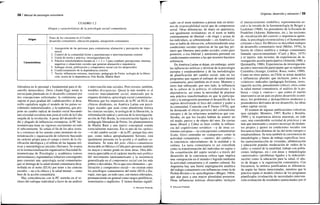 38 / Manual de psicología comunitaria
CUADRO 1.2
Origen y características de la psicología social comunitaria
Origen
Características
Fines de los cincuenta en el Caribe:
desarrollo comunitario, educación popular, autogestión comunitaria
1. Autogestión de las personas para contrarrestar alienación y percepción de impo-
tencia
2. Control de la comunidad frente a autoritarismo e intervencionismo externo
3. Unión de teoría y práctica: investigaciónacción
4. Práctica transformadora basada en 1 + 2 + 3 para combatir percepciones internas
negativas y situaciones sociales que generan alienación e impotencia
5. Enfoque social, politización y compromiso social con los desposeídos
6. Condicionamiento de la dependencia exterior
7. Teoría: influencias externas, marxismo, pedagogía de Freiré, teología de la libera-
ción, teoría de la dependencia, Fals Borda, Martín Baró
liberadora en lo personal y fundamental para el de-
sarrollo democrático. Otros (Ander-Egg) notan la
encrucijada planteada en el desarrollo comunal por
dos concepciones enfrentadas: la continuista, que
supone el paso gradual del «subdesarrollo» al desa-
rrollo capitalista según el modelo de los países oc-
cidentales industrializados, y la rupturista, que pro-
pone un cambio radical de modelo social buscando
una sociedad socialista más justa al estilo de la Cuba
surgida de la revolución. A pesar del desarrollo tar-
dío y plagado de influencias extranjeras, la PC lati-
noamericana tiene un vigoroso crecimiento en todo
el subcontinente. Se señala el fin de los años sesen-
ta y comienzo de los setenta como momento de sis-
tematización y organización de esfuerzos buscando
un carácter propio para el campo a través de la cla-
rificación ideológica y el relleno de las lagunas teó-
ricas y metodológicas iniciales (Serrano). Se avanza
en la institucionalización organizativa (Sociedad In-
teramericana de Psicología) y académica (cursos
universitarios), registrándose esfuerzos convergentes
para construir una «psicología social comunitaria»
que se distinga de la salud mental comunitaria desa-
rrollada en el norte (EUA) por tener a las ciencias
sociales —no a la clínica y la salud mental— como
base de la acción comunitaria.
Hay coincidencias con la PC norteña en el re-
chazo del enfoque individual a favor de un análisis
e intervención más sociales. Pero existen, también,
notables divergencias. Quizá la más notable es el
carácter marcadamente social, anunciado por la
etiqueta distintiva «psicología social comunitaria».
Mientras que los impulsores de la PC en EUA son
clínicos disidentes, en América Latina son psicó-
logos sociales que usan como plataforma teórica
las ciencias sociales, la teología de la liberación, la
reformulación radical y activista de la investigación-
acción de Fals Borda, la concienciación ligada a la
pedagogía liberadora de Freiré, los planteamientos
de Martín Baró y una matriz conceptual común
esencialmente marxista. Ése es uno de los «polos»
—el del cambio social— de la PC, porque hay otro
que, como indica apropiadamente Serrano, está
igualmente presente en la acción y el análisis co-
munitario. Se trata del polo clínico-comunitario
destacable en México o Cuba pero presente también
en mayor o menor grado en otras áreas. Otra dife-
rencia apreciable es el carácter mucho más político
del movimiento latinoamericano y la insistencia
generalizada en el compromiso social con los más
pobres o desvalidos. No es que esos elementos —po-
litización y compromiso social— no existan entre
los psicólogos comunitarios del norte (EUA o Eu-
ropa), sino que, en todo caso, son menos relevantes,
permaneciendo en general como rasgos periféricos,
minoritarios e implícitos. Y tienen distinto signifi-
© Ediciones Pirámide
Orígenes, desarrollo y valoración I 39
cado: en el norte tendemos a pensar más en térmi-
nos de responsabilidad social que de compromiso
social. Otras diferencias, de matiz en apariencia,
son igualmente reveladoras: en el norte se habla
continuamente de libertad —de elegir y actuar de
los individuos, se sobreentiende—, en América La-
tina se habla de liberación, sobreentendiendo unas
condiciones sociales opresivas de las que hay pri-
mero que liberarse para poder acceder, como paso
posterior, a esa libertad y autonomía personal sin
condicionantes externos a las que nosotros hacemos
referencia.
En América Latina se dejan, sin embargo, sentir
las influencias teóricas y técnicas de la psicología
europea y estadounidense y de las metodologías
de planificación del cambio social; más en los
programas que siguen el enfoque de salud mental
comunitaria, pero también en el resto. Montero y
otros han subrayado, por otro lado, la influencia
de la cultura de la pobreza, el colonialismo y la
dependencia, así como la necesidad de plantear
una práctica transformadora en que la participa-
ción y la autogestión permitan el desarrollo de los
sujetos devolviendo el foco del control y poder a
la comunidad. Coincide con P. Freiré (1976), que
ha destacado el efecto perverso del colonialismo
europeo y de las relaciones asimétricas que con-
llevaba, en que los locales habían de asumir un
rol mudo, pasivo y de objeto del otro. En ciertas
áreas (Brasil y Cuba) es bien visible la influen-
cia del cognitivismo soviético —y de otras co-
rrientes europeas— en concepciones comunitarias
(Lañe, Gois) centradas en «categorías» como la
actividad comunitaria —«motor» del cambio—,
la conciencia «desveladora» de la realidad y la
cultura. La tarea comunitaria es así concebida
como la transformación del individuo en sujeto o
(la «constitución del sujeto social») a través del
desarrollo de la conciencia crítica (que implica
una «integración en el mundo») lograda mediante
la actividad comunitaria y el cambio cultural. En
Argentina hay una fuerte impregnación analítica
del trabajo comunitario con influencias como la de
Pichón Riviere o la «psicohigiene» (Bleger, 1984),
que dan paso a una mayor pluralidad posterior.
Otras influencias teóricas observables incluyen
el interaccionismo simbólico, representación so-
cial o la versión de la fenomenología de Berger y
Luckman (1968), los pensadores de la Escuela de
Frankfurt (Adorno, Habermas, etc.), las nociones
de «localización del control» e impotencia apren-
dida, la psicología existencialista y el humanismo
cristiano o laico. En México se describen trabajos
de desarrollo comunitario rural (Miller, 1976), la
fusión de clínica analítica y trabajo comunitario
llamada «psicocomunidad» (Cueli y Biro, 1975)
y el injerto, más reciente, de experiencias de in-
vestigación-acción participativa (Almeida 1986; y
Quintanilla, 1986). Experiencias de investigación-
acción e intervención participante que se repiten en
Colombia (Arango; Letelier; Roux; todos, 1990).
Como en otros países, en Chile se notan modelos
e influencias plurales que incluyen, junto a los
«clásicos» indicados (pedagogía freiriana, inves-
tigación-acción, pensamiento crítico), otros como
la salud mental comunitaria, el análisis de la po-
breza —vieja y «nueva»— que centra el interés
interventivo en un país en pleno desarrollo econó-
mico, los problemas y desequilibrios modernos y
posmodernos derivados de ese desarrollo, las ideas
sobre capital social.
El examen de algunas publicaciones colectivas
(por ejemplo: Montero, 1997; Rocha y Bomfin,
1999) y la experiencia directa muestran, en todo
caso, una considerable variedad de prácticas y un
más que interesante y creativo mestizaje de elemen-
tos propios y ajenos en condiciones sociales con
frecuencia bien distintas de las del norte europeo o
estadounidense. Se nota también la coexistencia de
metodologías y líneas de trabajo específicas loca-
les (autoconstrucción de viviendas, alfabetización
y educación popular, reeducación de «niños de la
calle» y control de la natalidad, trabajo con pobla-
ciones indígenas, etc.) con áreas y metodologías
«universales» (problemas ligados a la industriali-
zación) como la educación para la salud, el abu-
so de drogas o la organización comunitaria. Con
frecuencia, la retórica justificadora es diferencia-
da según las líneas mencionadas, mientras que la
práctica repite el modelo clásico de los programas
planificados (evaluación de necesidades-interven-
ción-evaluación de resultados) patrocinados por el
© Ediciones Pirámide
 
