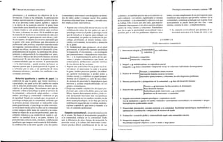 80 / Manual de psicología comunitaria
prioritarios y al establecer los objetivos de la in-
tervención. Como se ha señalado, la participación
traduce operativamente el mandato genérico de tra-
tar a las personas como sujetos agentes y capaces
y se deriva de la asunción anterior: la gente tiene
capacidades para identificar sus propios problemas
y metas vitales y, con ayuda externa, para resolver
los unos y alcanzar los otros. En la medida en que
la asunción de recursos se corresponda en cada caso
con la realidad, la participación será eficaz y útil.
Si, en cambio, olvidamos los recursos pensando que
la gente sólo tiene problemas que únicamente el
profesional sabe resolver, estaremos reproduciendo
un esquema «asistencialista» de intervención que,
aunque sea eficaz, no permitirá el desarrollo y em-
poderamienteo de la gente. La participación, prota-
gonismo y autogestión de la comunidad son, pues,
«vehículos» básicos del desarrollo humano en nivel
macrosocial. Si, por otro lado, se asumen recursos
o potencialidades que no existen, la participación
—y la intervención— puede resultar un fiasco: es
ingenuo pensar que la participación de la gente va
a solventar por sí sola, y sin aportación de otros
elementos técnicos y sociales, los conflictos o ne-
cesidades presentes.
Relación igualitaria y cambio de papel. La
condición de que la gente, que tienen recursos y
capacidades, sea parte activa del cambio no cuadra
con la relación profesional clásica, distante, pres-
criptiva, de arriba abajo. Necesitamos otro tipo de
relación: o bien el psicólogo se pone al servicio de
la comunidad —relación de «abajo arriba»—, o bien
ambos, psicólogo y comunidad, colaboran en pie
de igualdad. Dando por sentado que, en general, el
psicólogo trabaja para la comunidad, entiendo que
la primera postura relacional es indeseable como
pauta generalizada: el psicólogo no debe convertir-
se en un mero medio para los fines de la comunidad
(como tampoco debe tratar de convertir a la comu-
nidad en objeto de su acción profesional), pues ha-
ciéndolo renuncia a su condición de sujeto y «di-
suelve» su entidad ética y, en parte, técnica. La
posición más correcta sería, entonces, colaboración
igualitaria, que tampoco está exenta de dificultades:
la colaboración se da entre iguales y las dos partes
(comunidad e interventor) son desiguales en térmi-
nos de saber, poder y estatuto social. Ese cambio
de postura relacional tiene, al menos, y en todo caso,
tres implicaciones interventivas.
• Supone una voluntad de iniciar un proceso de
colaboración entre las dos partes en que el
psicólogo renuncia al poder y prestigio social
que de entrada se le supone, para trabajar con
la comunidad, sin perder su condición de psi-
cólogo, facilitando, al mismo tiempo, cons-
ciente y activamente, la iniciativa y actuación
de la gente.
• Es fundamental, para promover, en el nivel
psicosocial, el desarrollo humano posibilitar
la expansión, el crecimiento —no restringido
por paternalismos o dependencias relacióna-
les— y la experimentación activa de las per-
sonas y grupos comunitarios que harán, en
consecuencia, atribuciones causales internas
de los efectos de las acciones.
• Supone una redistribución de poder en el ni-
vel micro: el interventor lo cede y la gente
lo gana. Ambos procesos pueden, sin embar-
go, generar resistencias: a perder poder y
estatus social y a redefinir su papel prepon-
derante en el experto y a salir de una cómo-
da postura de pasividad y dependencia para
moverse y asumir responsabilidades en los
grupos comunitarios.
• Exige una notable redefinición del papel pro-
fesional, que, como se ha dicho, pasa a ser más
difuso, menos directamente técnico y más so-
cial, incluyendo funciones más sociopolíticas
de colaboración en los cambios sociales, no de
mera ayuda psicológica. A eso hay que unir la
redefinición requerida por el trabajo multidis-
ciplinar (capítulo 8), que limita y expande, a la
vez, el cometido profesional.
Empatia sociocultural y desprofesonalización
de la ayuda. No basta el acercamiento geográfico
a la comunidad, trabajar en la comunidad. Dado
que, a diferencia de otras formas de actuación, la
posición social y la cultura del interventor comu-
nitario pueden diferir notablemente de las de sus
© Ediciones Pirámide
Psicología comunitaria: concepto y carácter I 81
«clientes», es también preciso un acercamiento so-
cial y cultural —en valores, significados y visiones
de la realidad— a la comunidad o colectivo con que
se trabaja. Ello evitará, por otro lado, que inadver-
tidamente impongamos a los otros nuestros propios
puntos de vista, valores y soluciones. Entendámo-
nos, no es que la proximidad sociocultural vaya a
resolver por sí sola los problemas objetivos exis-
tentes; se trata simplemente de un prerrequisito para
establecer una relación que permita «entrar» en la
comunidad y comenzar a dialogar con la gente. Este
acercamiento se puede hacer por dos vías —una
interna, externa la otra— complementarias.
• La empatia sociocultural que permita al in-
terventor acercarse a la forma de vivir y ver
CUADRO 2.6
Estilo interventivo comunitario
1. Intervención dirigida a fcomunidades 1n o a individuos
I colectivos J
„ , , (elementos compartidos
Centrada en/. .,  .
j interacción + relaciones
2. Integral ^ multidisciplinar, no especialista parcial
Integrador ^ busca comunidad e integración social, no soluciones individuales desintegradoras
3. Positivo de recursos
Personas y comunidades tienen recursos
Intervención fomenta recursos existentes
Interventor aporta recursos y soluciones, no sólo diagnostica problemas
4. Máxima participación y protagonismo de la comunidad
5. Relación más igualitaria
base del desarrollo humano
Proceso ^ interventor facilita iniciativa de destinatario
Base desarrollo humano
Redistribuyen poder (intervento ^ comunidad)
Redefinen rol de interventor + comunidad
6. Empatia sociocultural (empatia psicológica + experiencia social)
Uso de mediadores y agentes de cambio «naturales» (acercamiento sociocultural a la comunidad + despro-
fesionalización ayuda/cambio social)
i
7. Proactividad (prevención), cercanía territorial a la comunidad, flexibilidad metodológica (multimétodos) y
optimización (coordinación e integración) de recursos de ayuda
8. Evaluación + actuación global y contextualizada según cada comunidad concreta
9. Perspectiva temporal largo plazo
Flexibilidad temporal (objetivos a corto + medio + largo plazo)
© Ediciones Pirámide
 