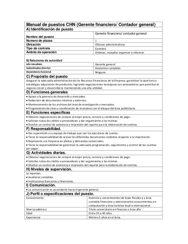 Especificacion del puesto de gerente de recursos humanos Especificacion del puesto de gerente de recursos humanos