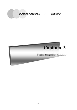 28
Capítulo 3
Funções Inorgânicas: Ácido, base.
Química Apostila II - CEESVO
 