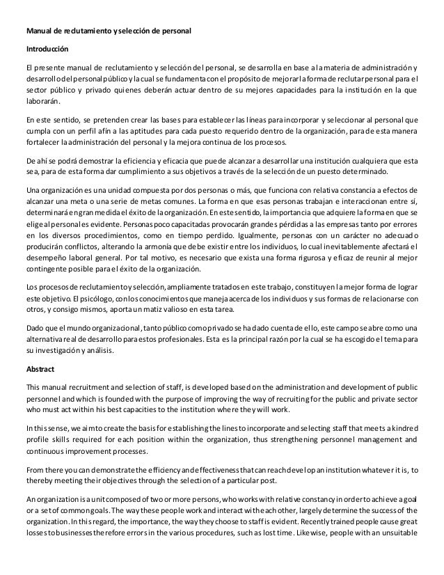 manual de reclutamiento y seleccion de personal ejemplo Manual de reclutamiento y selección de personal (página 2.