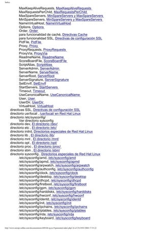 Índice

MaxKeepAliveRequests, MaxKeepAliveRequests
MaxRequestsPerChild, MaxRequestsPerChild
MaxSpareServers, MinSpareServers y MaxSpareServers
MinSpareServers, MinSpareServers y MaxSpareServers
NameVirtualHost, NameVirtualHost
Options, Options
Order, Order
para funcionalidad de caché, Directivas Cache
para funcionalidad SSL, Directivas de configuración SSL
PidFile, PidFile
Proxy, Proxy
ProxyRequests, ProxyRequests
ProxyVia, ProxyVia
ReadmeName, ReadmeName
ScoreBoardFile, ScoreBoardFile
ScriptAlias, ScriptAlias
ServerAdmin, ServerAdmin
ServerName, ServerName
ServerRoot, ServerRoot
ServerSignature, ServerSignature
SetEnvIf, SetEnvIf
StartServers, StartServers
Timeout, Timeout
UseCanonicalName, UseCanonicalName
User, User
UserDir, UserDir
VirtualHost, VirtualHost
directivas SSL, Directivas de configuración SSL
directorio usr/local , /usr/local/ en Red Hat Linux
directorio /etc/sysconfig/
Ver directorio sysconfig
directorio dev, El directorio /dev/
directorio etc , El directorio /etc/
directorio initrd, Directorios especiales de Red Hat Linux
directorio lib , El directorio /lib/
directorio mnt , El directorio /mnt/
directorio opt , El directorio /opt/
directorio proc , El directorio /proc/
directorio sbin , El directorio /sbin/
directorio sysconfig , Directorios especiales de Red Hat Linux
/etc/sysconfig/amd, /etc/sysconfig/amd
/etc/sysconfig/apmd, /etc/sysconfig/apmd
/etc/sysconfig/arpwatch, /etc/sysconfig/arpwatch
/etc/sysconfig/authconfig, /etc/sysconfig/authconfig
/etc/sysconfig/clock, /etc/sysconfig/clock
/etc/sysconfig/desktop, /etc/sysconfig/desktop
/etc/sysconfig/dhcpd, /etc/sysconfig/dhcpd
/etc/sysconfig/firstboot, /etc/sysconfig/firstboot
/etc/sysconfig/gpm, /etc/sysconfig/gpm
/etc/sysconfig/harddisks, /etc/sysconfig/harddisks
/etc/sysconfig/hwconf, /etc/sysconfig/hwconf
/etc/sysconfig/identd, /etc/sysconfig/identd
/etc/sysconfig/init, /etc/sysconfig/init
/etc/sysconfig/ipchains, /etc/sysconfig/ipchains
/etc/sysconfig/iptables, /etc/sysconfig/iptables
/etc/sysconfig/irda, /etc/sysconfig/irda
/etc/sysconfig/keyboard, /etc/sysconfig/keyboard
http://www.europe.redhat.com/documentation/rhl9/rhl-rg-es-9/generated-index.php3 (6 of 25)19/01/2004 17:53:22

 