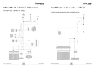 Notas de Entrenamiento XCD 125 DTS-Si Notas de Entrenamiento XCD 125 DTS-Si
D I A G R A M A S D E C I R C U I T O S E L É C T R I C O S D I A G R A M A S D E C I R C U I T O S E L É C T R I C O S
CIRCUITO DEL SISTEMA DE LUCES
CIRCUITO DEL VELOCÍMETRO Y EL ODÓMETRO
154 155
 