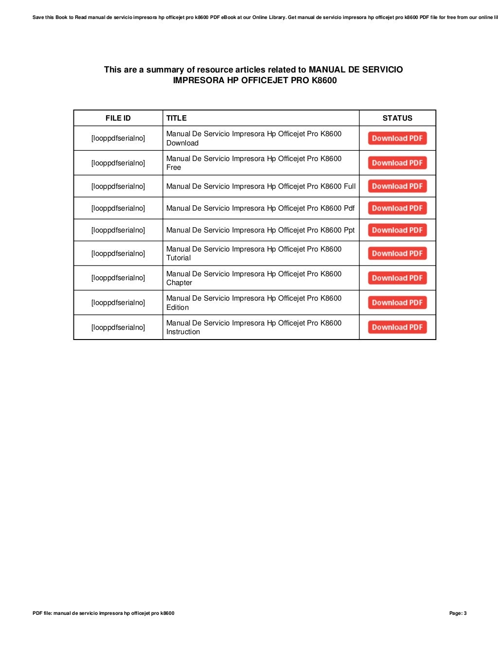 Manual de servicio impresora hp officejet pro k8600