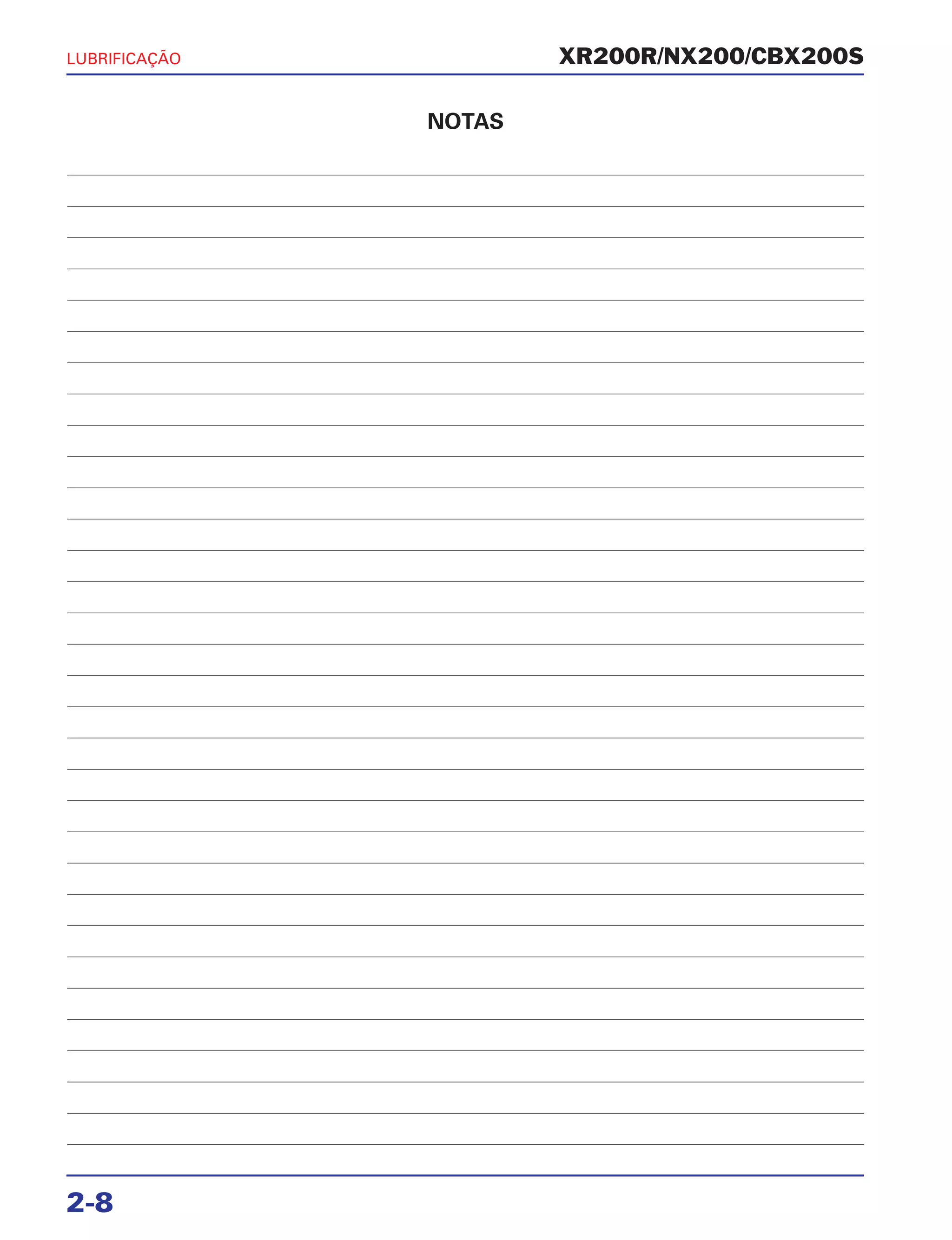XR200R/NX200/CBX200S
2-8
LUBRIFICAÇÃO
NOTAS
 
