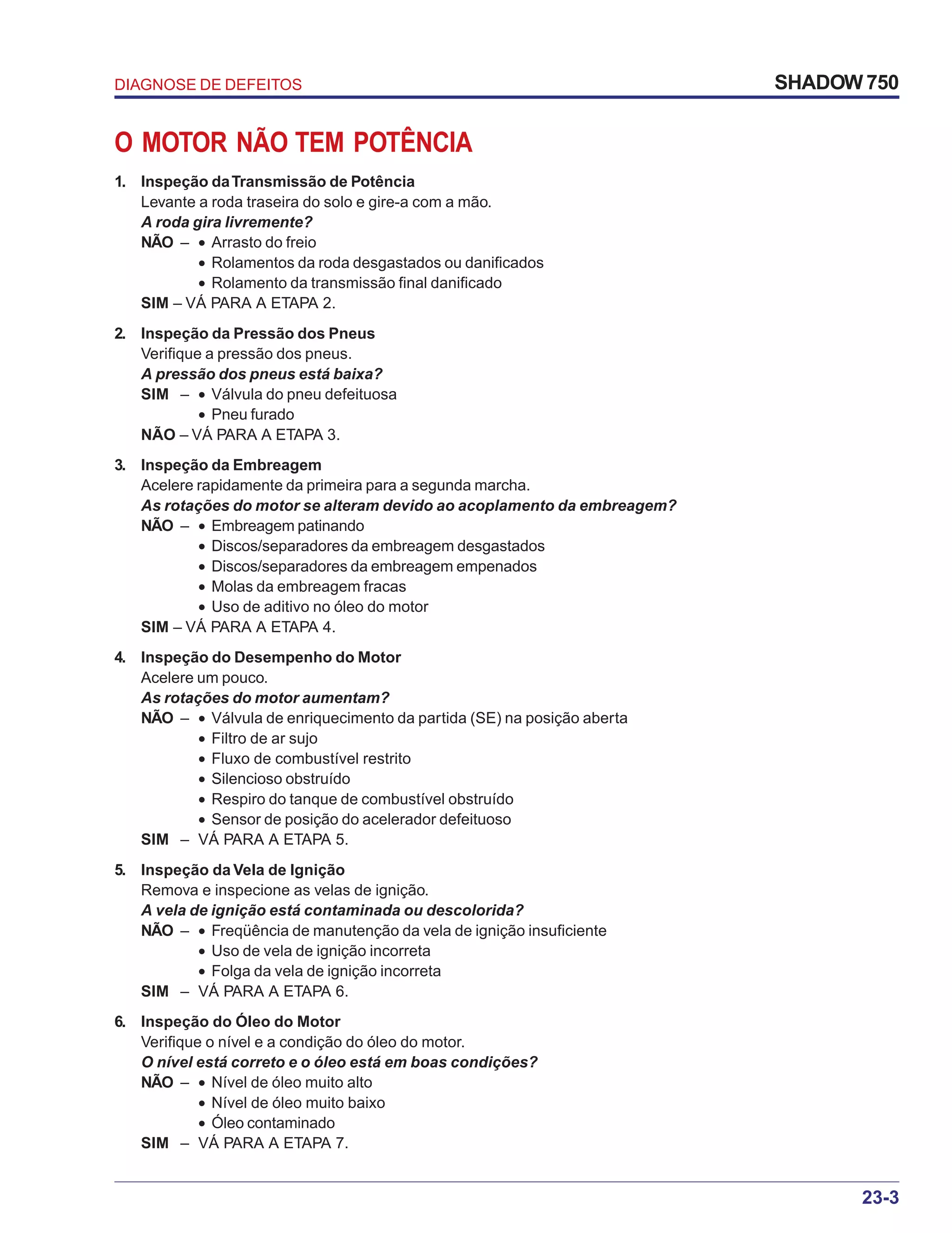 Manual de serviço shadow 750 00 x6b-meg-001 diagnose-defeitos | PDF