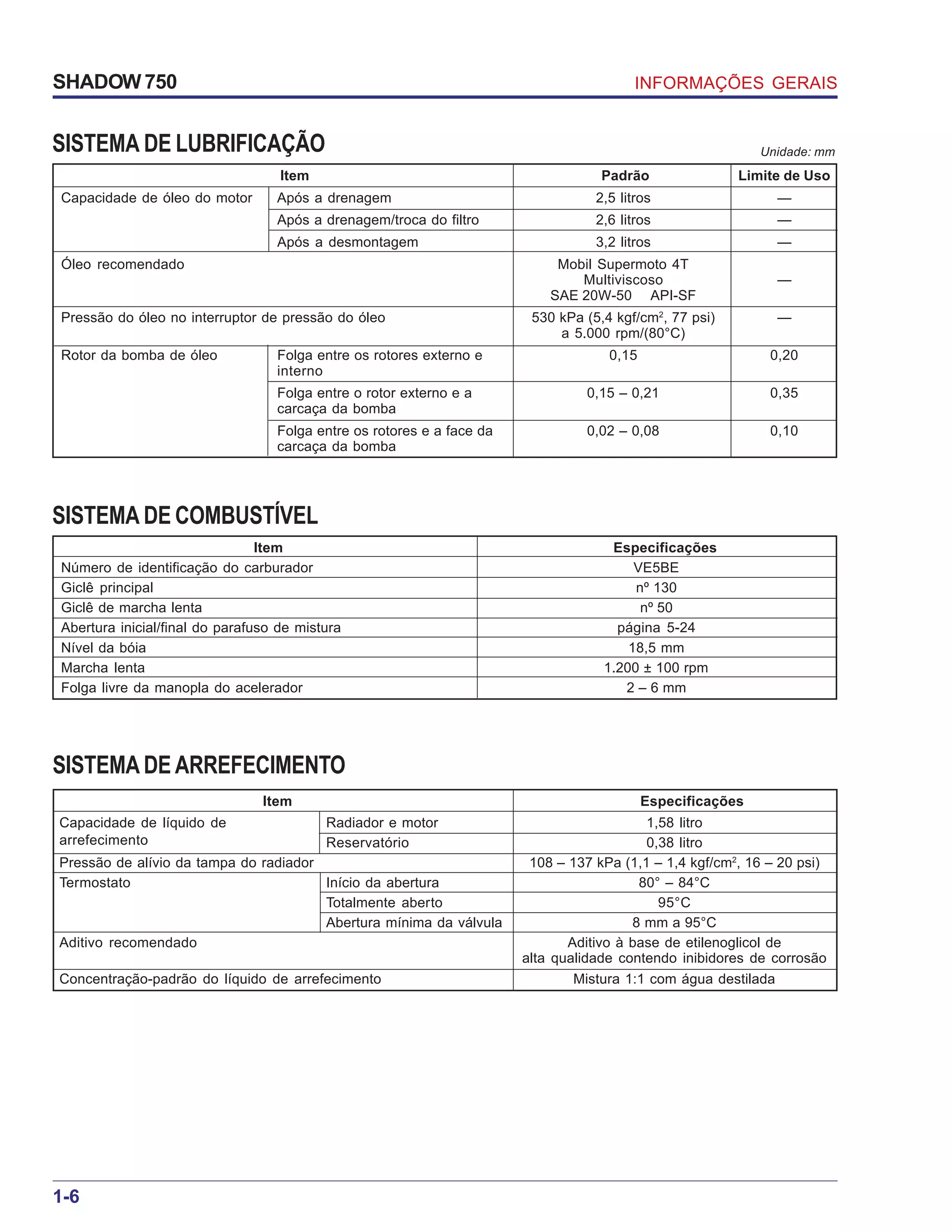 Manual de serviço shadow 750 00 x6b-meg-001 informacoes gerais | PDF