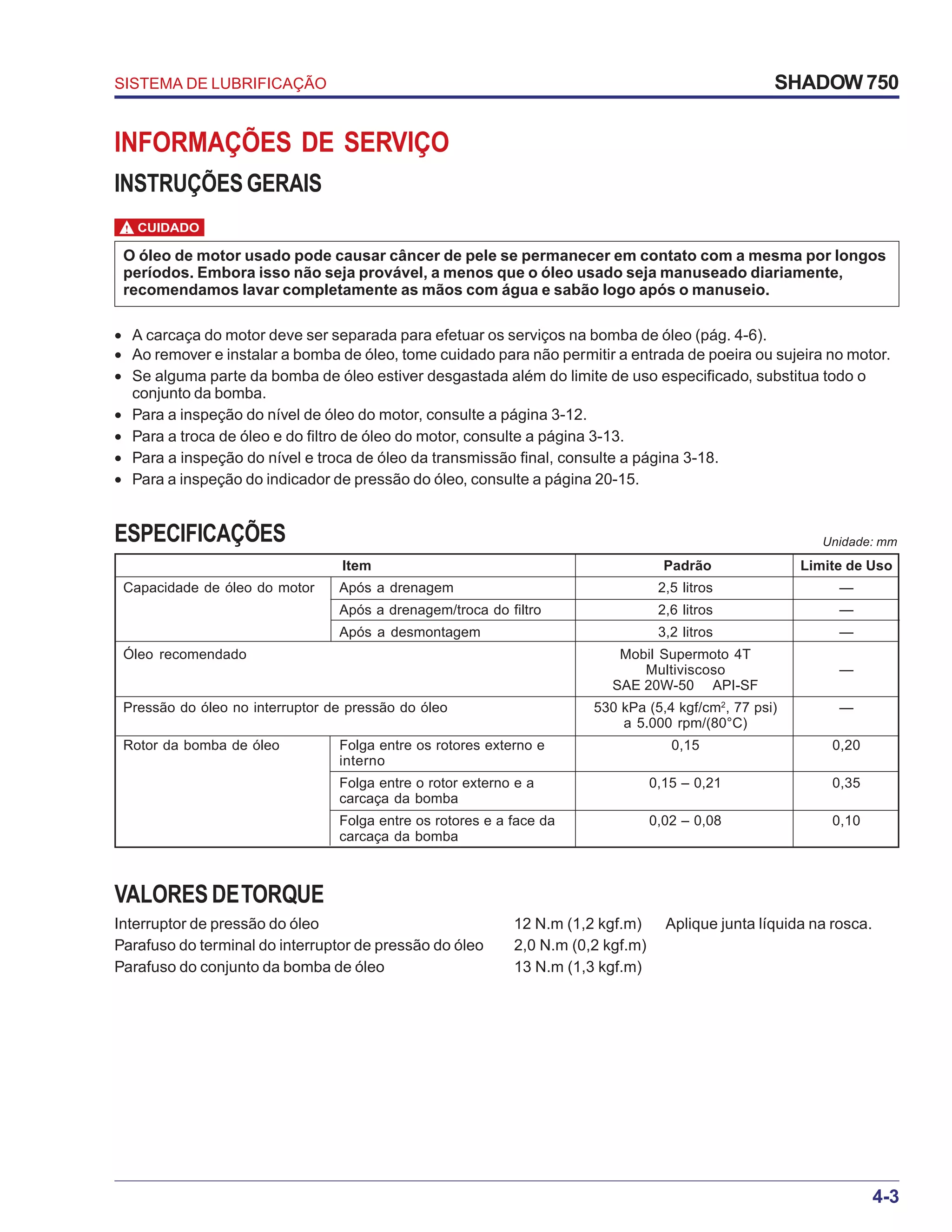 Manual de serviço shadow 750 00 x6b-meg-001 lubrificacao | PDF