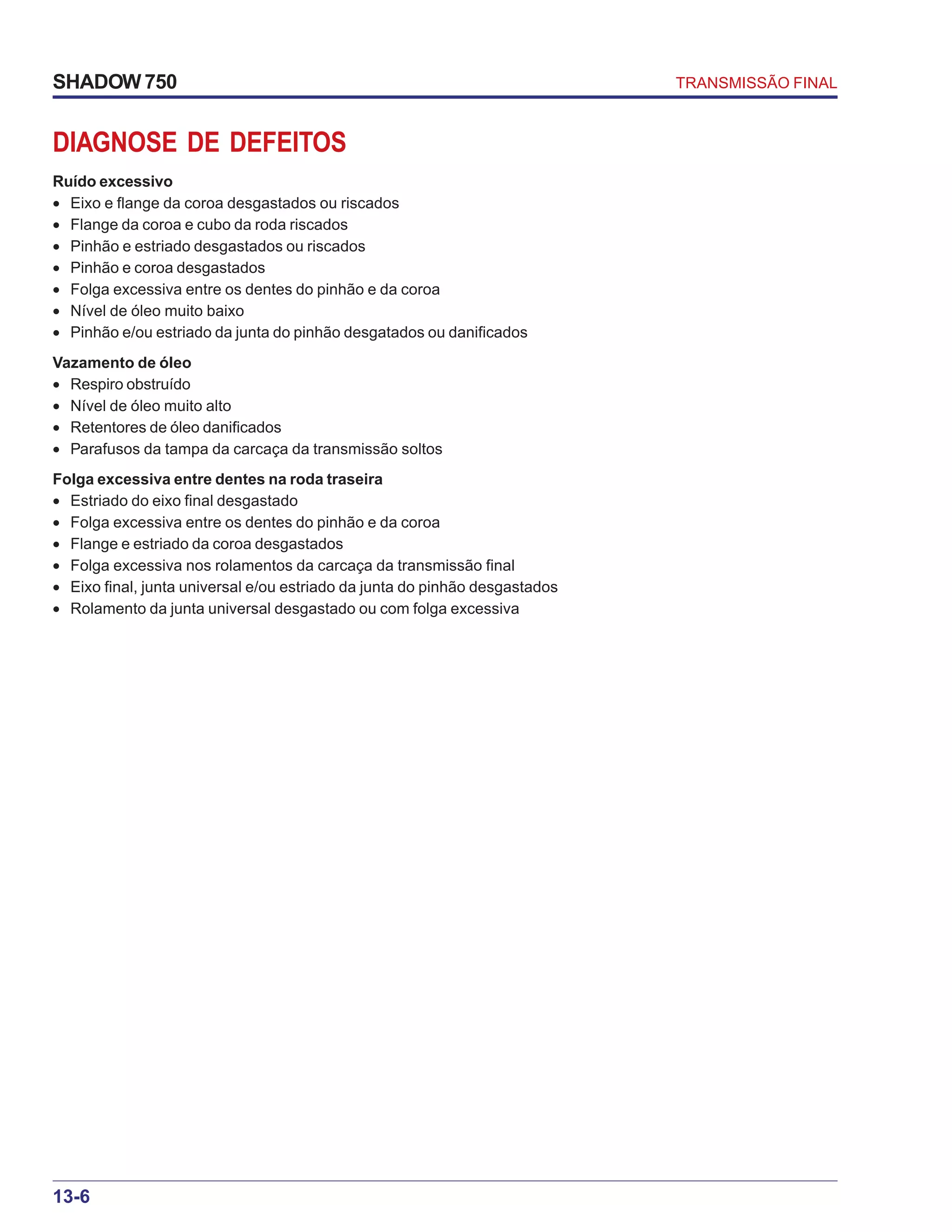 Manual de serviço shadow 750 00 x6b-meg-001 transmissao-final | PDF