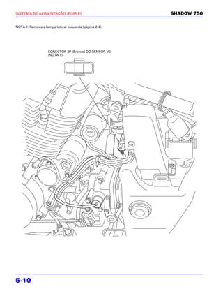 SISTEMA DE ALIMENTAÇÃO (PGM-FI)                         SHADOW 750

NOTA 1: Remova a tampa lateral esquerda (página 2-4).




                   CONECTOR 3P (Branco) DO SENSOR VS
                   (NOTA 1)




5-10
 