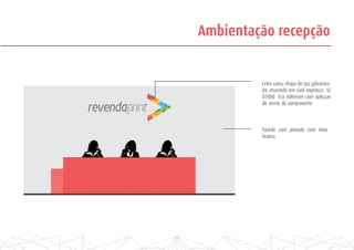 Ambientação recepção
Parede com pintada com tinta
branca.
Letra caixa, chapa de aço galvaniza-
da, revestido em vinil impresso SC
D1000 Eco Adhesive com aplicçao
de verniz de componente.
 